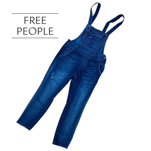 Free People Distressed Denim Overall 27 - Picture 1 of 11